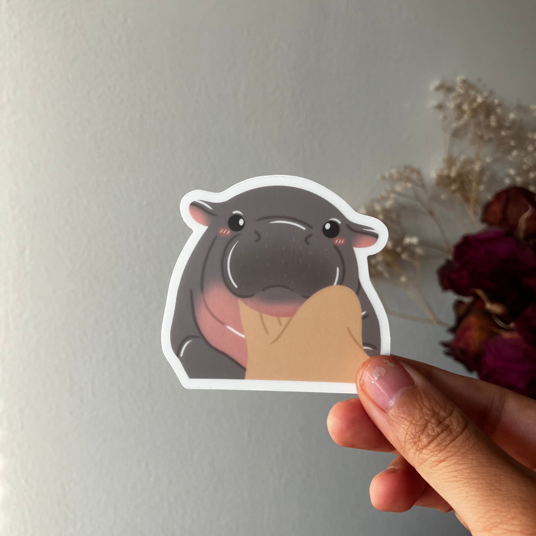 [Pre-Order] Moo Deng in Palm of Hand - Clear Sticker