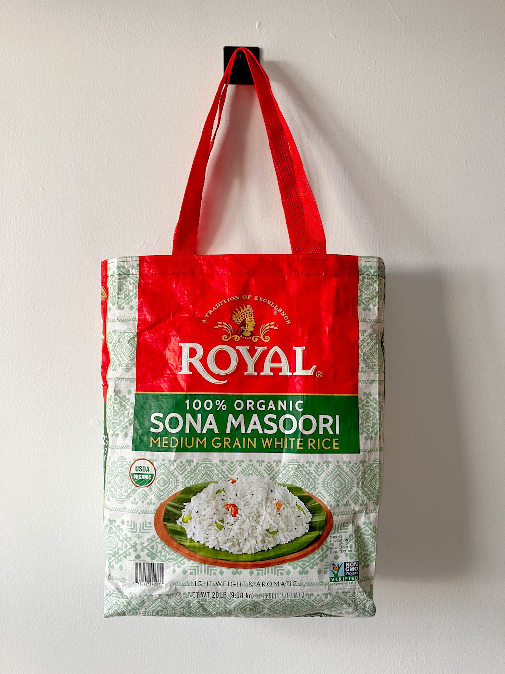 Royal Sona Masoori Rice Tote Bag (1, Medium with Pocket)