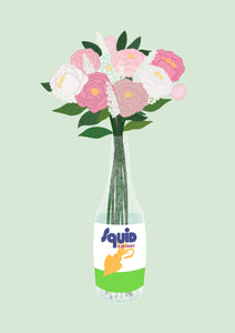 Fish Sauce Bottle with Peonies Print